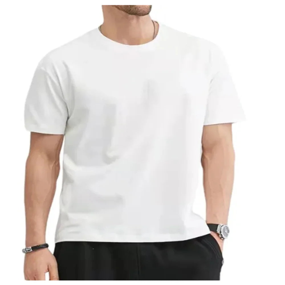 100% Cotton New Summer Mens T Shirt Solid T Shirt Mens Oversized Five Half Short Sleeve Casual Cotton Mens Streetwear Top Tees
