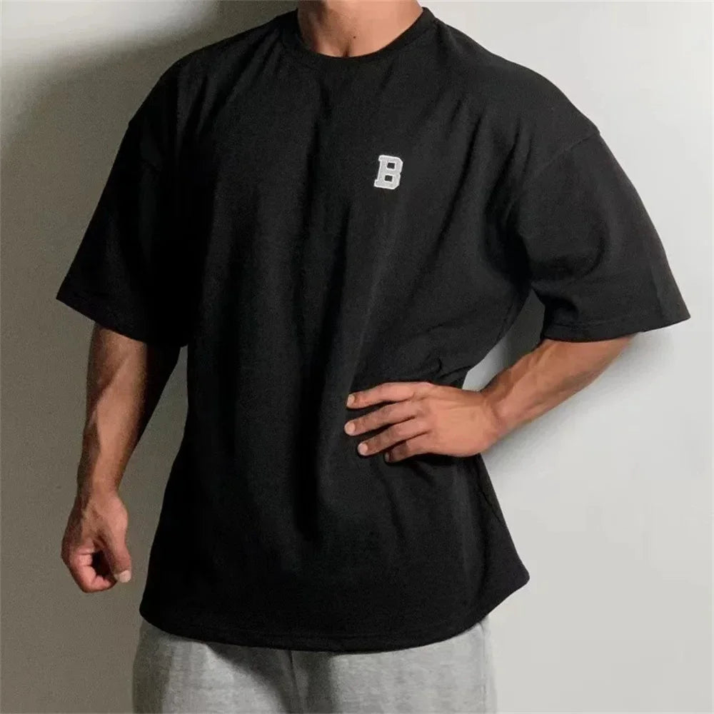 100% Cotton New Summer Mens T Shirt Solid T Shirt Mens Oversized Five Half Short Sleeve Casual Cotton Mens Streetwear Top Tees