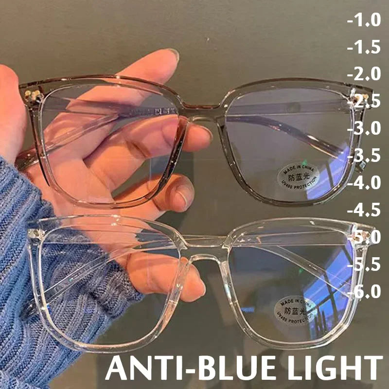 2024 Oversized Transparent Frame Myopia Glasses Women Men Anti-Blue Light Square Eyewear Optical Spectacle Eyeglasses 0 to -600